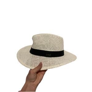 Lucky 7 Straw Brim White / Black O/S Fedora Beach Hat